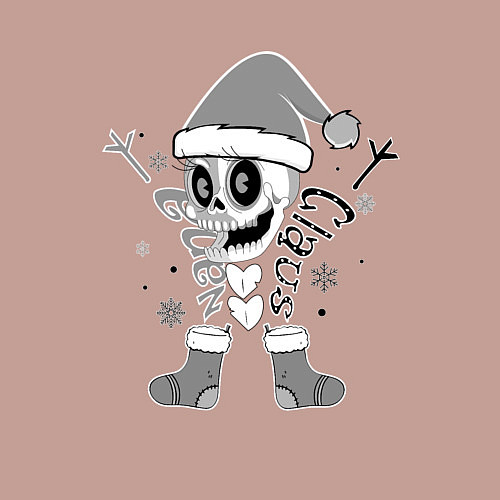 Мужской свитшот Новогодний скелетик чб / Пыльно-розовый – фото 3