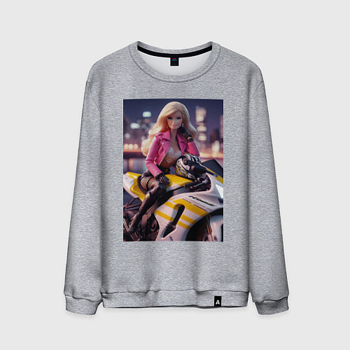 Мужской свитшот Barbie on a Kawasaki sports motorcycle / Меланж – фото 1