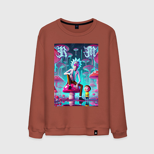 Мужской свитшот Rick and Morty under the mushrooms / Кирпичный – фото 1