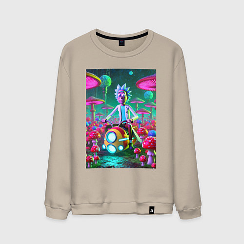 Мужской свитшот Рик на космическом мотоцикле - нейроарт / Миндальный – фото 1