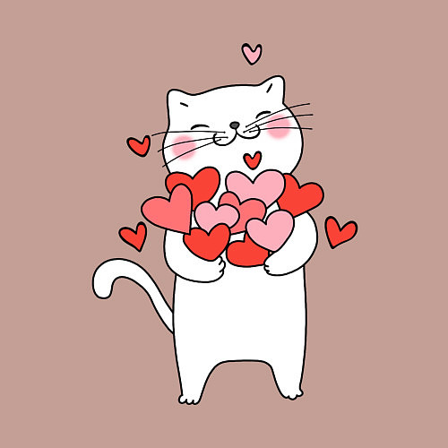 Мужской свитшот Белый кот с охапкой сердец / Пыльно-розовый – фото 3