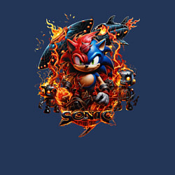 Свитшот хлопковый мужской Соник и Наклз на фоне огненных роботов, цвет: тёмно-синий — фото 2