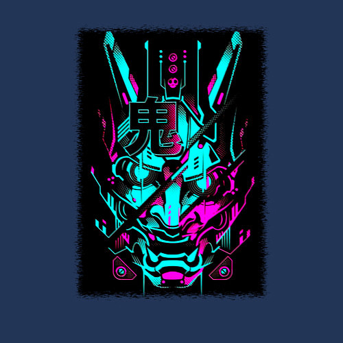 Мужской свитшот Киберпанк самурай цифровой / Тёмно-синий – фото 3