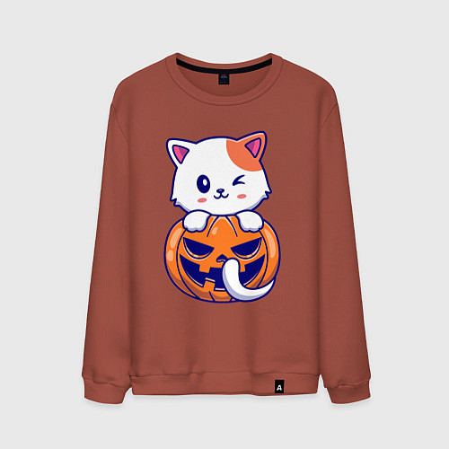 Мужской свитшот Halloween meow / Кирпичный – фото 1