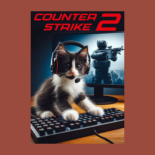 Мужской свитшот Counter strike 2 - kitten / Кирпичный – фото 3