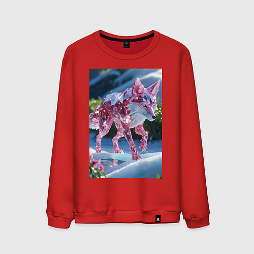 Мужской свитшот Кристальный волк на снегу / Красный – фото 1