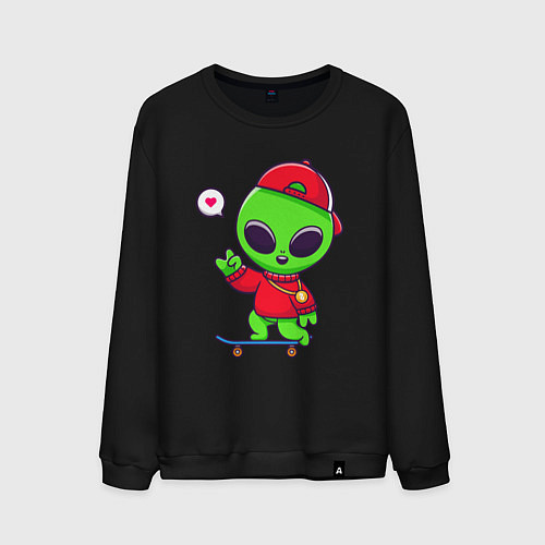 Мужской свитшот Пришелец скейтбордист / Черный – фото 1