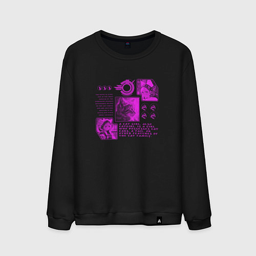 Мужской свитшот Кошки-девушки и котёнок / Черный – фото 1