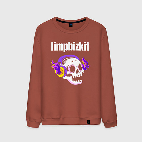 Мужской свитшот Limp Bizkit - неоновый череп / Кирпичный – фото 1