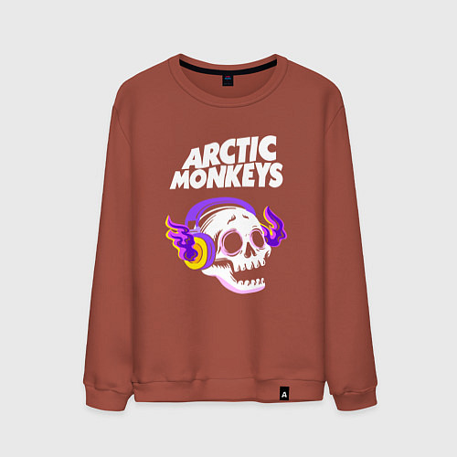 Мужской свитшот Arctic Monkeys - неоновый череп / Кирпичный – фото 1