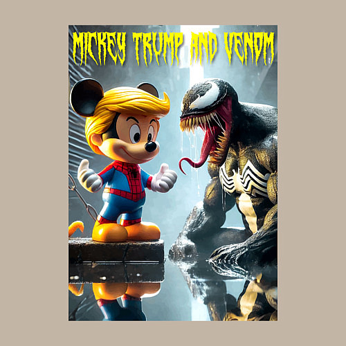 Мужской свитшот Mickey Trump and Venom - ai art fantasy / Миндальный – фото 3