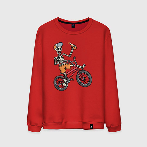 Мужской свитшот Скелетик на велосипеде / Красный – фото 1