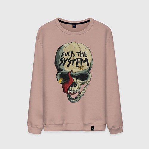 Мужской свитшот Skull - fuck the system / Пыльно-розовый – фото 1