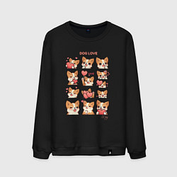 Свитшот хлопковый мужской Милая собачка с сердечками, цвет: черный