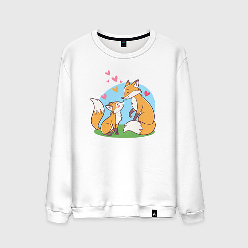 Мужской свитшот Свидание влюбленных лисичек / Белый – фото 1