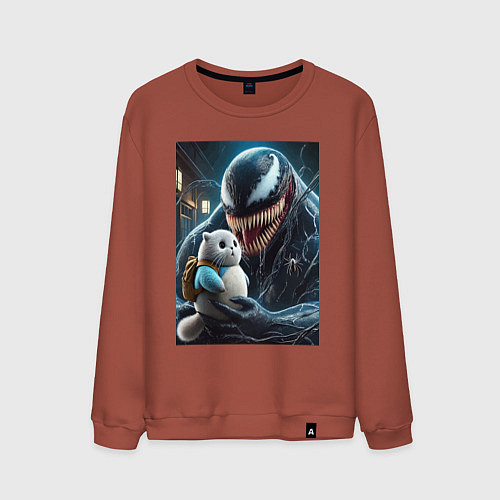 Мужской свитшот Venom and funny kitten with backpack / Кирпичный – фото 1