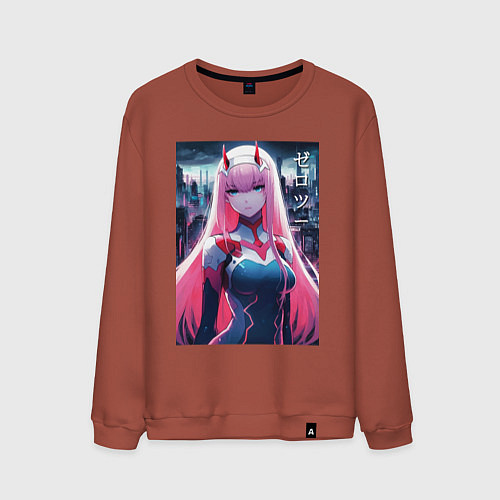 Мужской свитшот Darling in the Franxx - zero two - ai art / Кирпичный – фото 1