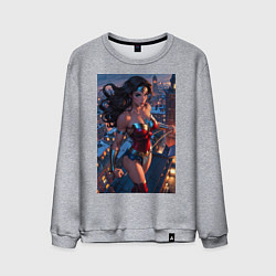 Мужской свитшот Чудо-женщина на крыше с городским фоном