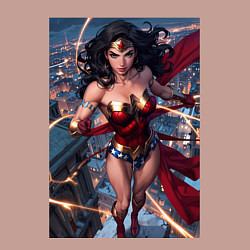 Свитшот хлопковый мужской Чудо-женщина на крыше с городским фоном в стиле ко, цвет: пыльно-розовый — фото 2