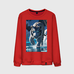 Свитшот хлопковый мужской Белоснежный тигр крадется по льду, цвет: красный