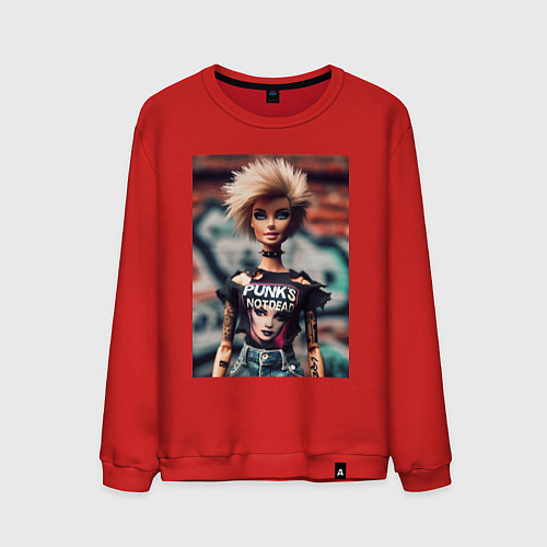 Мужской свитшот Punks not dead - Barbie ai art / Красный – фото 1