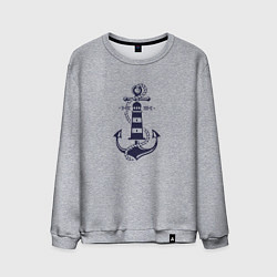 Свитшот хлопковый мужской Морская эмблема - якорь и маяк, цвет: меланж