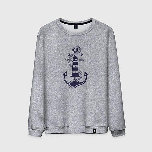 Мужской свитшот Морская эмблема - якорь и маяк / Меланж – фото 1