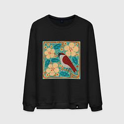 Свитшот хлопковый мужской Воробей на ветке яблони, цвет: черный