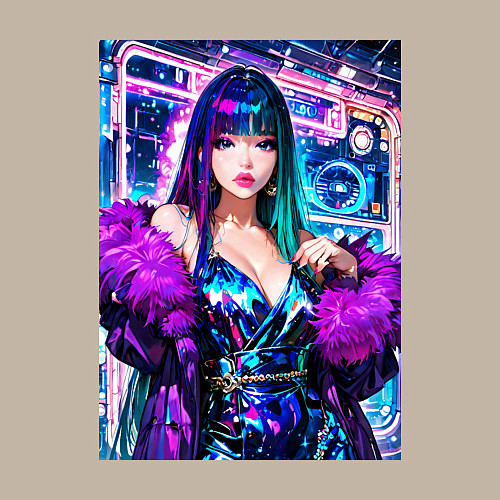 Мужской свитшот Девушка поп идол в мехах / Миндальный – фото 3