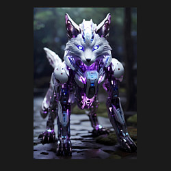 Свитшот хлопковый мужской Киборг лиса с неоновой подсветкой, цвет: черный — фото 2