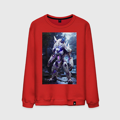 Мужской свитшот Киборг лиса с неоновой подсветкой / Красный – фото 1