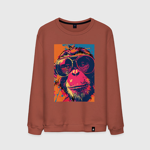 Мужской свитшот Обезьяна в очках big pop art / Кирпичный – фото 1
