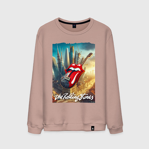 Мужской свитшот Rolling Stones - logo-guitar / Пыльно-розовый – фото 1