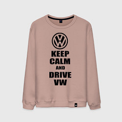 Свитшот хлопковый мужской Keep Calm & Drive VW, цвет: пыльно-розовый