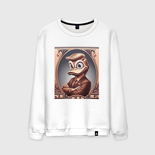 Мужской свитшот Дональд Дак-Трамп на денежной купюре / Белый – фото 1
