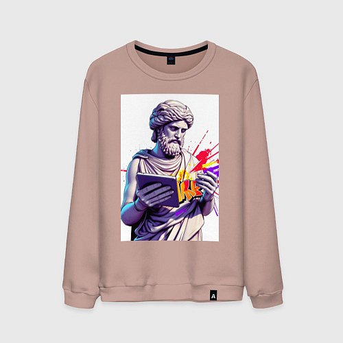 Мужской свитшот Античная статуя и граффити / Пыльно-розовый – фото 1