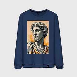 Свитшот хлопковый мужской Арт с античным портретом, цвет: тёмно-синий