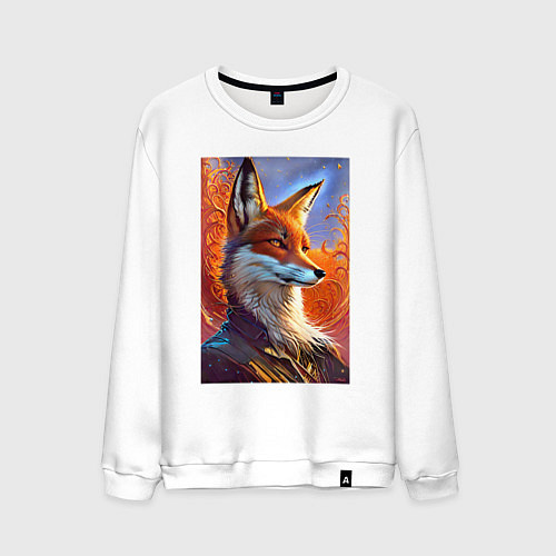 Мужской свитшот Fox fashionista - ai art fantasy / Белый – фото 1