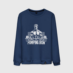 Свитшот хлопковый мужской Арнольд - качай железо, цвет: тёмно-синий