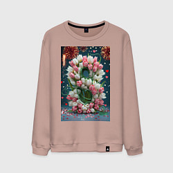 Свитшот хлопковый мужской Тюльпаны к празднику 8 марта, цвет: пыльно-розовый