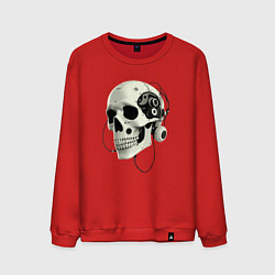 Свитшот хлопковый мужской Кибернетический череп с проводами, цвет: красный