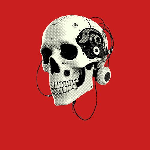 Мужской свитшот Кибернетический череп с проводами / Красный – фото 3