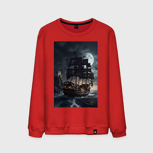 Мужской свитшот Пиратский корабль в шторм / Красный – фото 1