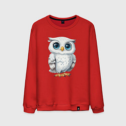 Свитшот хлопковый мужской Белая сова с голубыми глазами, цвет: красный