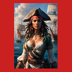 Свитшот хлопковый мужской Пиратка на фона флотилии кораблей, цвет: красный — фото 2