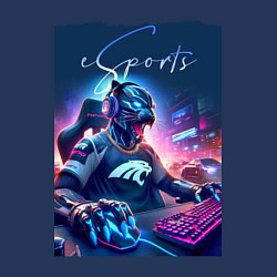 Свитшот хлопковый мужской Cyber panther is esports player - neon glow, цвет: тёмно-синий — фото 2