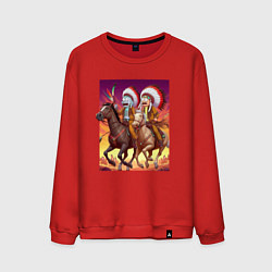 Свитшот хлопковый мужской Индейцы Рик и Морти скачут на лошадях, цвет: красный