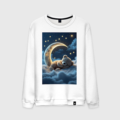 Мужской свитшот Плюшевый мишка сидит на Луне / Белый – фото 1
