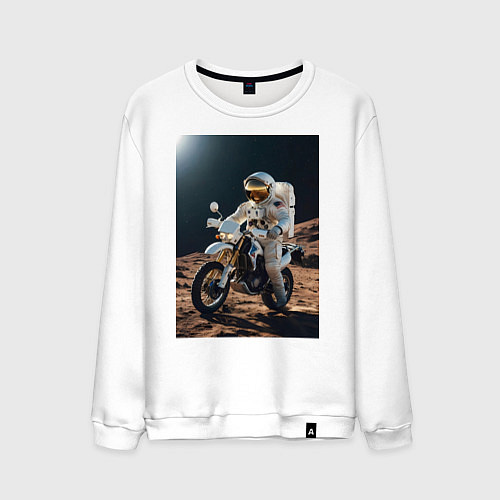 Мужской свитшот Космонавт ездит на мотоцикле по Луне / Белый – фото 1