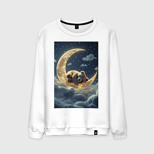 Мужской свитшот Плюшевый мишка спит на Луне / Белый – фото 1